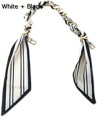【20%OFFクーポン～】スカーフ メタルパースチェーンストラップ 18インチ ハンドバッグハンドル 交換用 エレガントなバッグ デコレーション レディースバッグ スカーフとダブルバックル付き(ホワイ