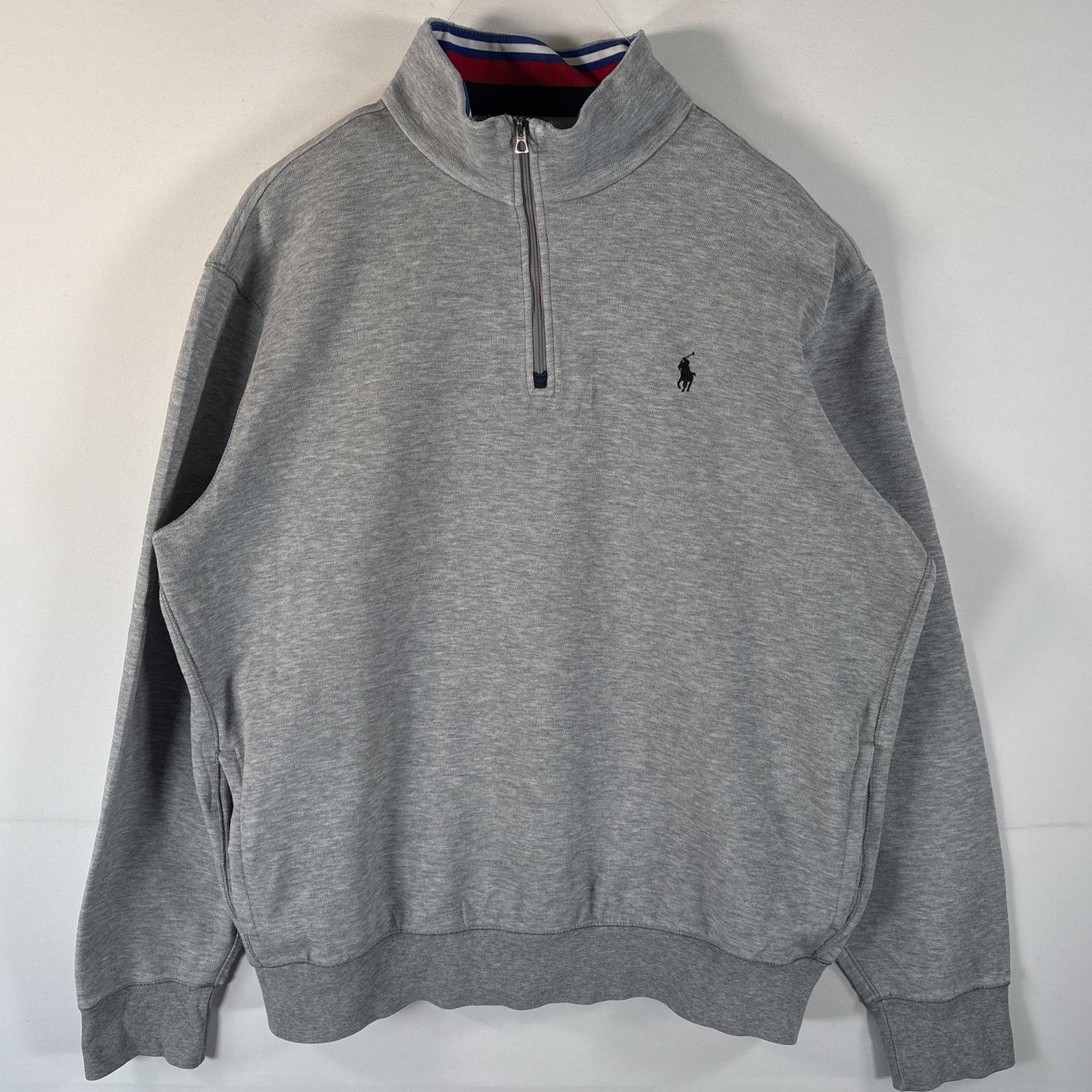 古着 スウェット ハーフジップ トレーナー ワンポイントロゴ刺繍 L グレー メンズ