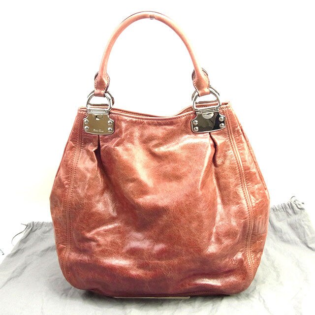 ハンドバッグ ロゴプレート ボルドー シルバー系 中古
