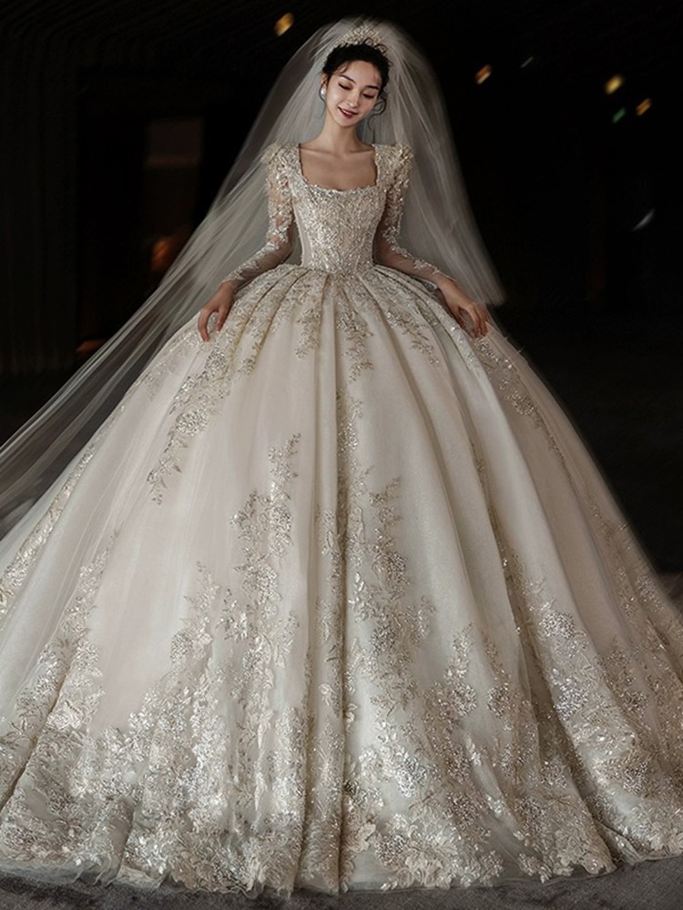 長袖ウェディングドレス 2024年 ブライダル メインヤーン 質感 プリンセス重工 大きいサイズドレスドレス