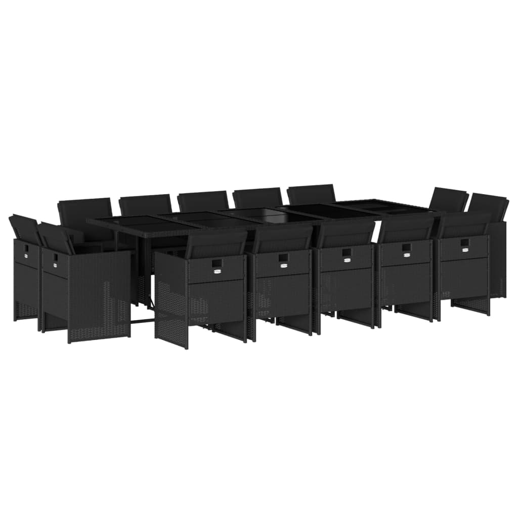 ガーデンダイニング15点セット クッション付き ブラック ポリラタン製