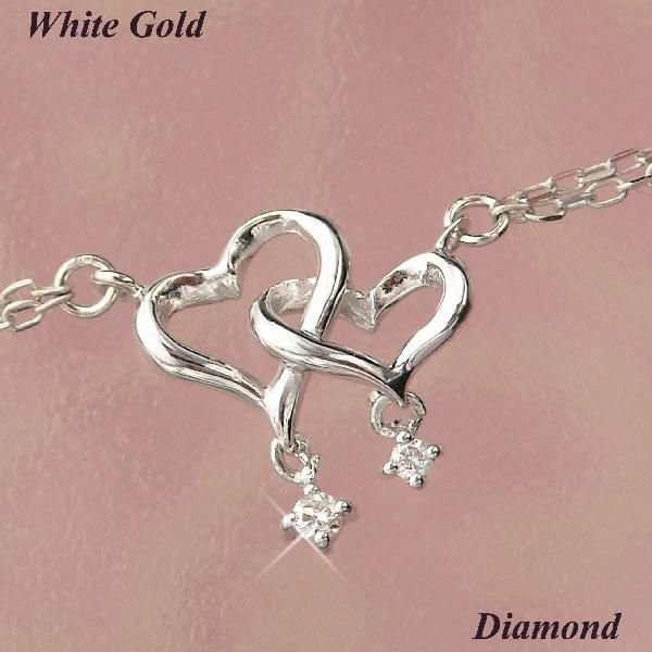 ダイヤモンド ブレスレット レディース 50代 40代 60代 30代 20代 k10wg ハートモチーフ 10金ホワイトゴールド 4月誕生石 妻 彼女 ギフト プレゼント 女性用