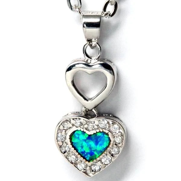 シルバー925 ペンダント ネックレス ブルーオパール クリアジルコニア ハート 2連 レディース