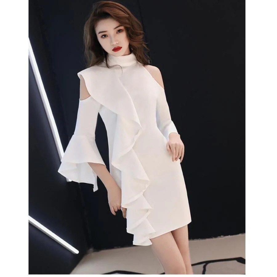 ミモレドレス 袖あり マーメイドドレス ウエディングドレス ナイトドレス おしゃれ タイトワンピース パーティードレス 結婚式 二次会 舞台衣装 披露宴-948