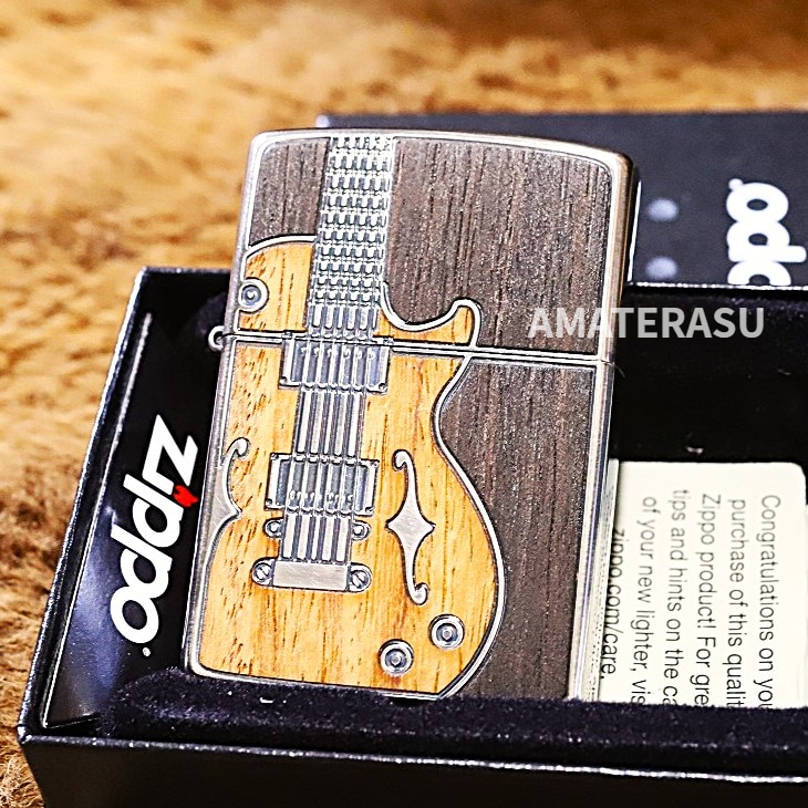 アンティーク ギター シルバーいぶし 二面加工 かっこいい 人気 じっぽー クリスマス プレゼント ライター 銀色 木製 綺麗 渋い レトロ ロックンロール