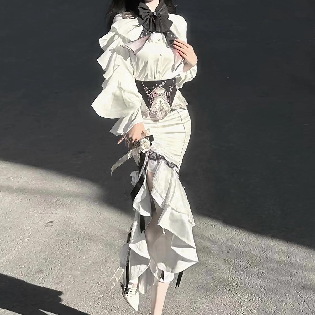 正規品デザインリングスタードアlolita上着フィッシュテールスカートゴシックロリータセット 4,606円