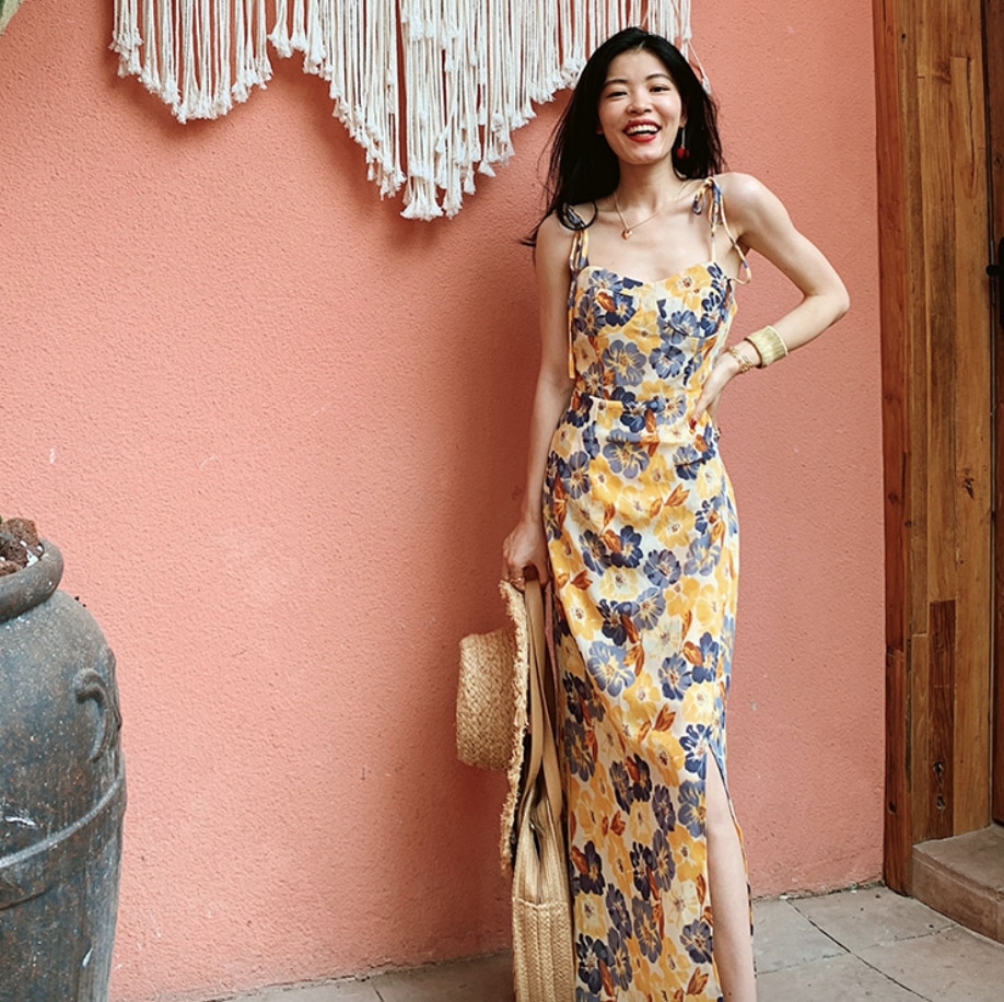 ワンピース デート ワンピドレス ロング ロング丈 スリット かわいい 大人可愛い きれいめ シンプル カジュアル 大人 上品 おしゃれ お洒落 主役級 存在感 柄 夏 10代 20代 30代