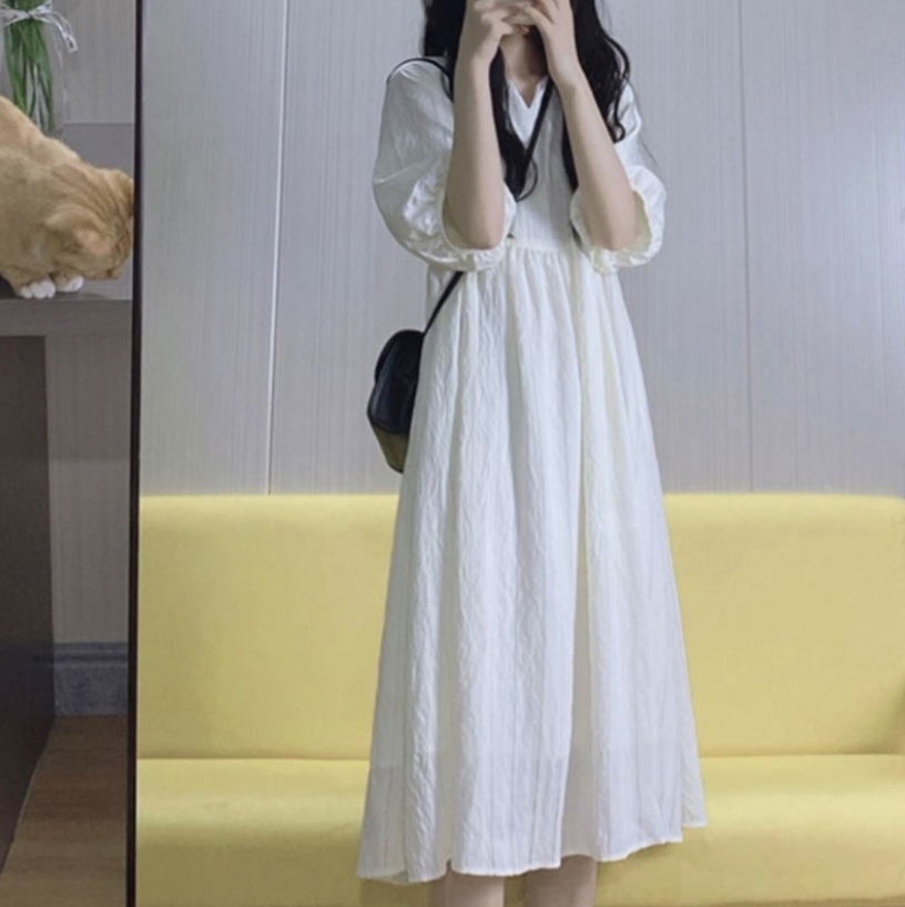 ワンピース デート 膝丈 ひざ丈 ミモレ ミモレ丈 袖あり 半袖 かわいい 大人可愛い きれいめ シンプル カジュアル 大人 上品 おしゃれ お洒落 主役級 存在感 夏 10代 20代 30代