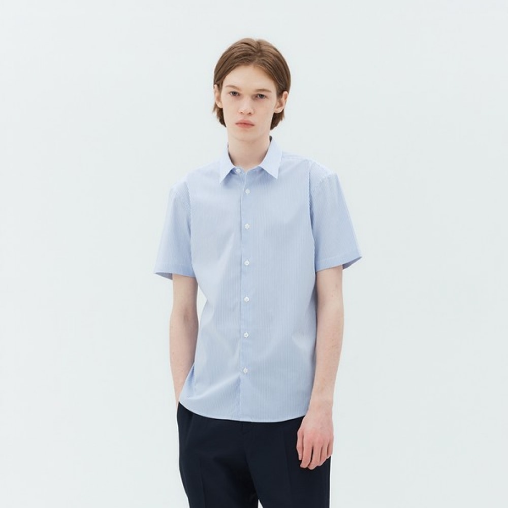 [マインドブリッジ] ロンドンストライプ半袖ドレスシャツ_セミ MYDS3181