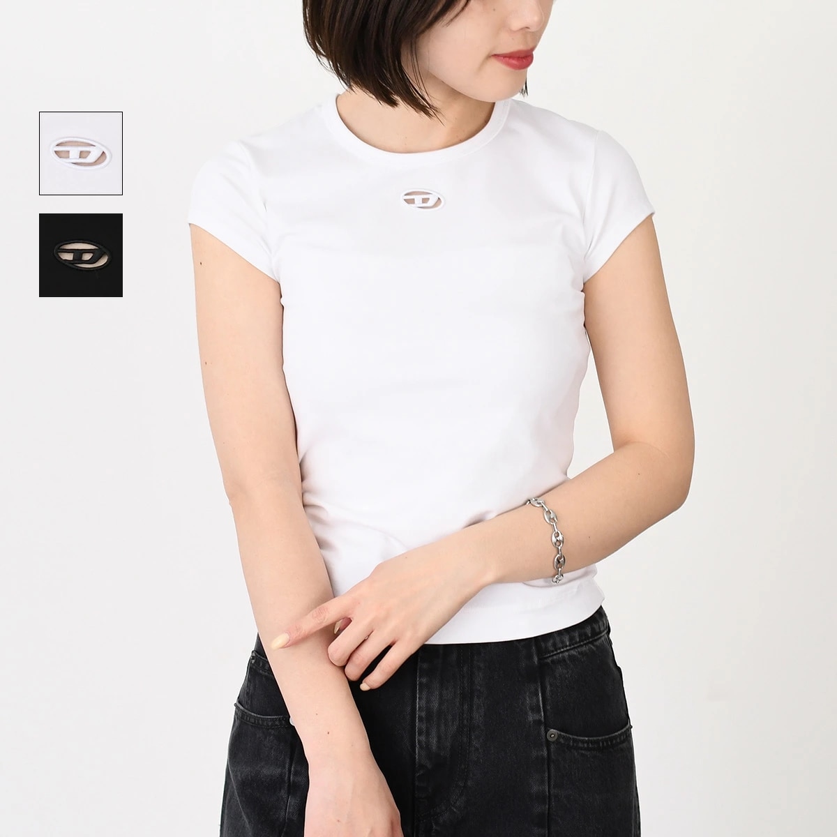 トップス T-ANGIE-OD コットンTシャツ A199120 AFAA レディース ブラック ホワイト スリムフィット クルーネック 半袖 オーバルD