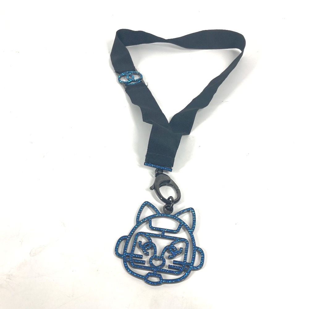 ストラップ キャット 猫 ネックストラップ B17S アクセサリー ネックレス ラインストーン CC ココマーク メタル ブラック