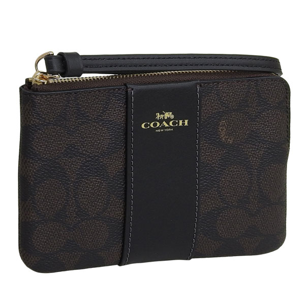 コーチ ポーチ レディース アウトレット ブラウン コーナージップ リストレット シグネチャー キャンバス ストライプ CRN ZIP SIG LTH STRP CW854IMXAQ COACH