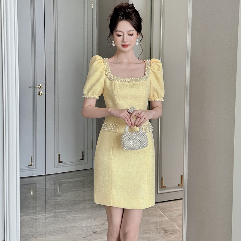 【JY.上品】お呼ばれドレス ショートワンピース 大人 気質 ブティック風スクエアネック ワ着やせ パーティードレス フォーマルキャバ 大人 同窓会 披露宴 卒業式 結婚式 ウェディング