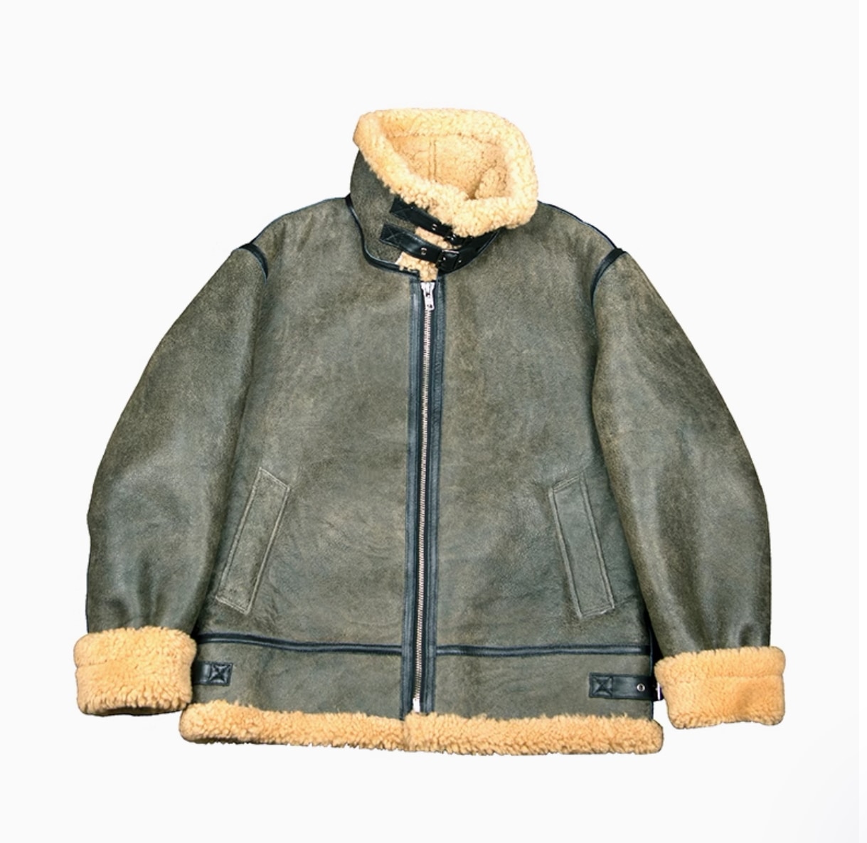 オリジナルの大きいサイズのレザージャケットを克服するためのバーストパターンの純粋なレザーウォレットを備えた男性用の冬用の厚いファーワンピースラムズウールジャケット