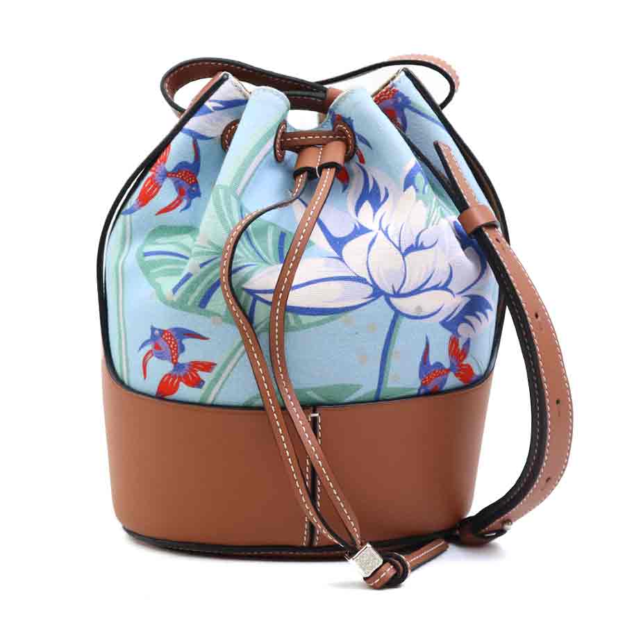 ロエベ LOEWE ショルダーバッグ パウラズ イビザ キャンバス/レザー ブルー/ブラウン レディース e61132a