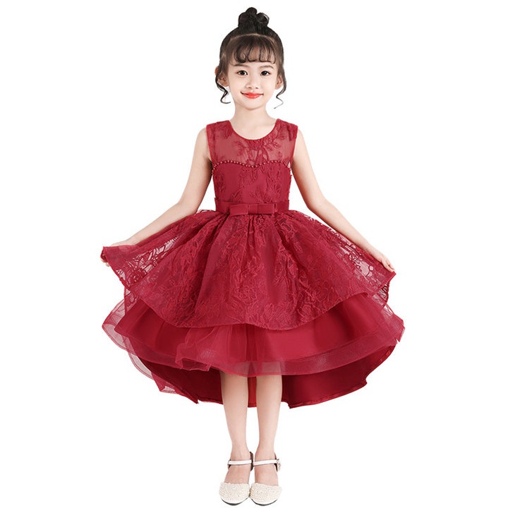 レッド/ホワイト　ノースリーブ　キッズ　ドレス　ミニドレス　子供ドレス　花柄　フォーマル　ワンピース　キッズ服 子供服 女の子 ワンピース 子ども　発表会　七五三　演出舞台　結婚式　卒業園　入園式 ピ