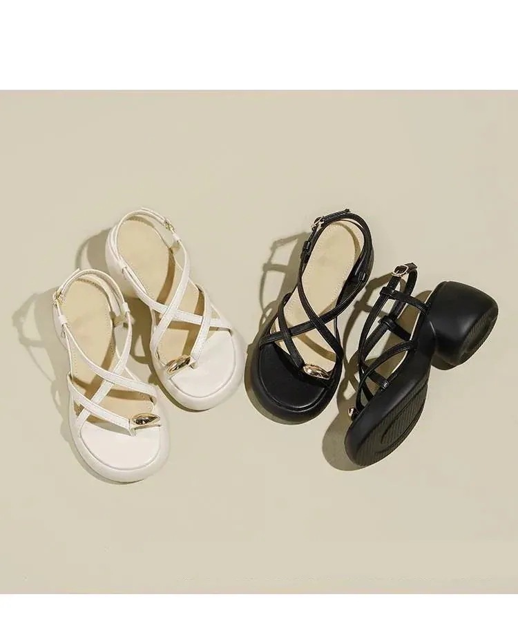 本革ハイヒールサンダル夏の厚底パイソン靴白クロススカート パンプス 2025