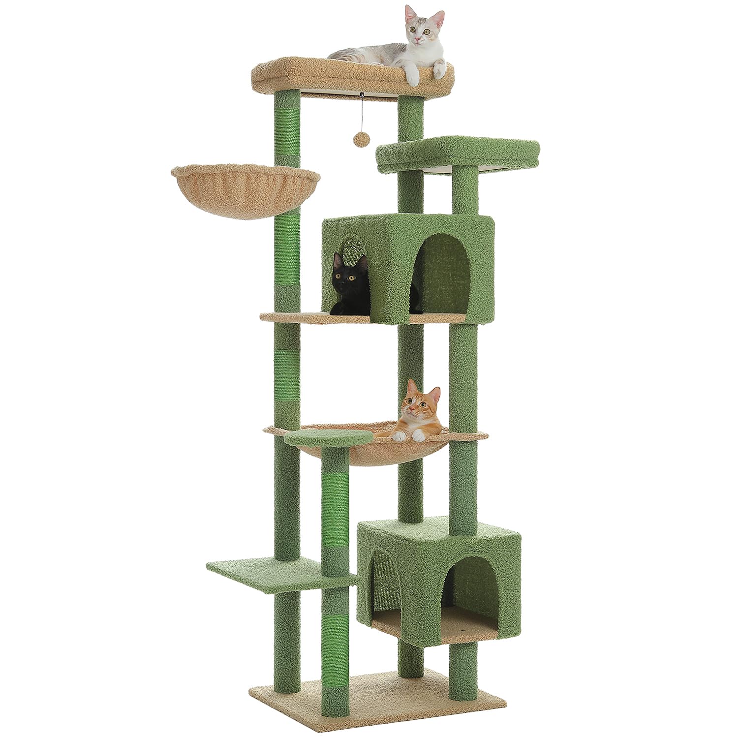 PETEPELA(ぺテぺラ) キャットタワー 大型猫用 スリム 多頭飼い 猫タワー 据え置き型 コンパクト 省スペース ハンモック サボテン 爪研ぎ 人気 おしゃれ かわいい シンプル 転倒防止ベルト