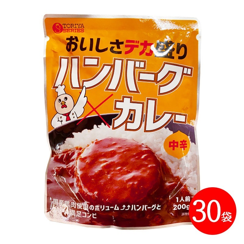 デカ盛り ハンバーグカレー レトルトカレー 国産鶏肉 使用 200g 1人前 30食セット 中辛 ボリューム満点 電子レンジ 簡単調理