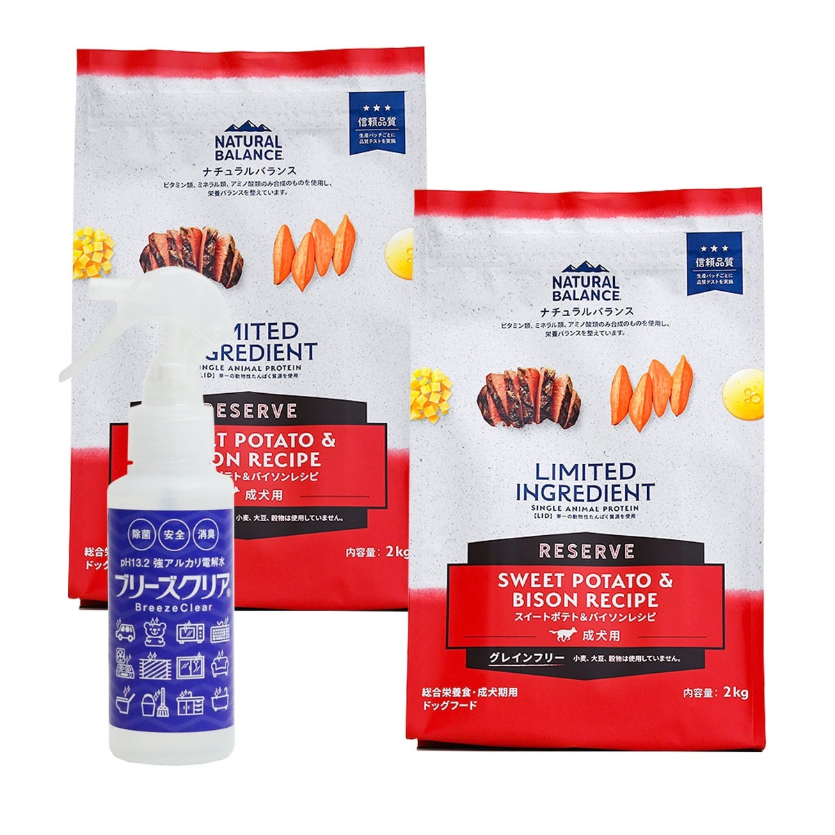 LIDグレインフリー 成犬用 スイートポテト&バイソン 2kg×2袋【ph13.2強アルカリ電解水100ml付き】