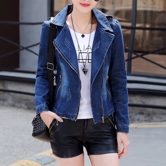 ジャケット レディース アウター Gジャン デニムジャケット ライダースジップ クラッシュ加工 ヴィンテージ風 ダメージ加工 ミディアム丈 ボア オーバーサイズ 韓国風 軽い 軽量 lout0017