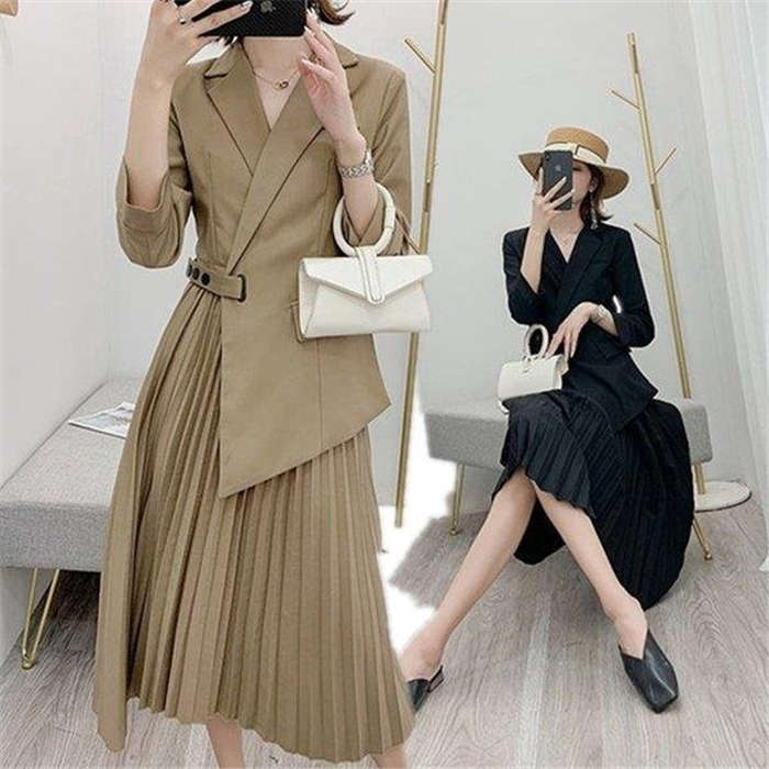 ワンピース レディース 40代 マキシワンピース 春秋 プリーツワンピース アンサンブルスーツ きれいめ 七分袖 スーツワンピース プリーツスカート オシャレ 通勤 結婚式 お出かけ 大人 30代 5