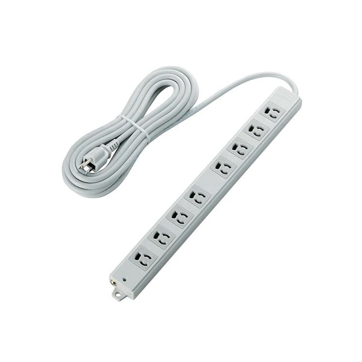 工事物件に 3ピン 熱に強い 雷ガード マグネット付 電源タップ 8個口 5m グレー