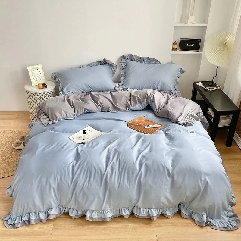 4点セットパッチワーク 掛け布団カバー シンプル 布団カバーシングル 洗える寝具 防臭 ダブル 敷布団カバー子供用 大人用 フリル 布団カバー レトロ ストライプ