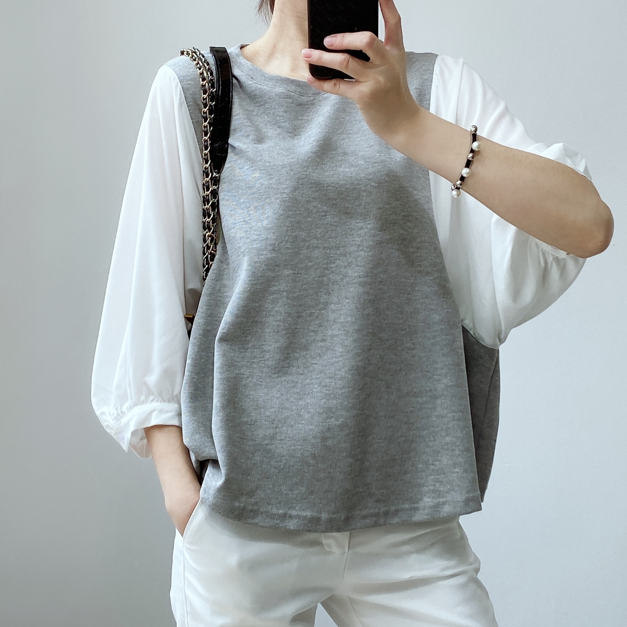 トップス Tシャツ レディース 半袖 シャツ ラウンドネック ランタンスリーブ ストレート 薄い 外国風 大人可愛い きれいめ 上品 マニッシュ キュート ガーリー エレガント フォーマル 二次会