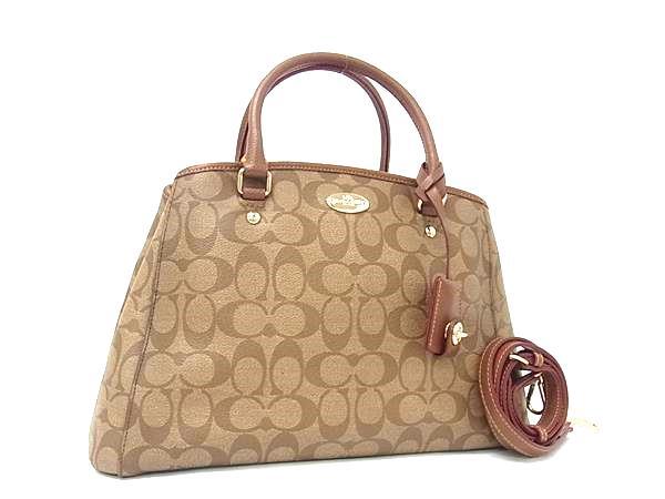 コーチ ハンドバッグ シグネチャー スモール マーゴット キャリーオール PVC×レザー F34608 2WAY ブラウン ベージュ【本物保証】