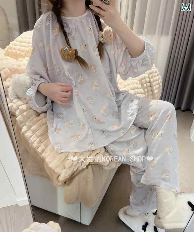 レディース　パジャマ　スウェット　上下 韓国 ibitbit 春秋 季節 シンプル 二 重 綿糸 パジャマ な の 子犬の ホーム 服 5,211円