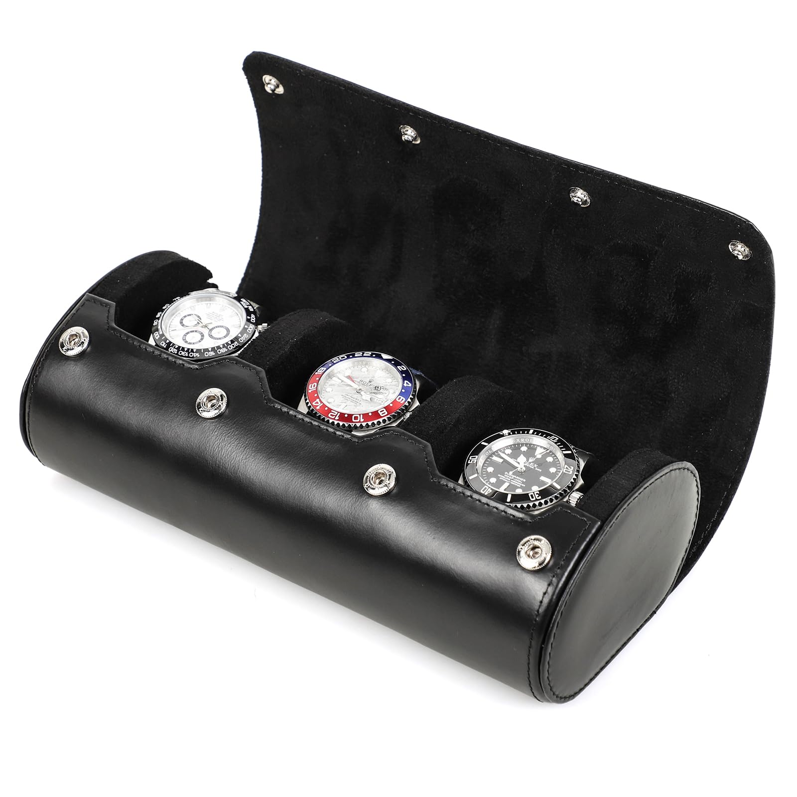 HIRAM 本革腕時計ロール 腕時計収納ケース 腕時計の持運び 旅行 携帯に (（黒）三本用)