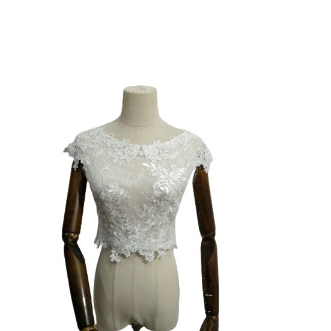 ボレロ エレガントレース ラウンドネック 短袖 くるみボタン 可愛い 花嫁/ウェディングドレス