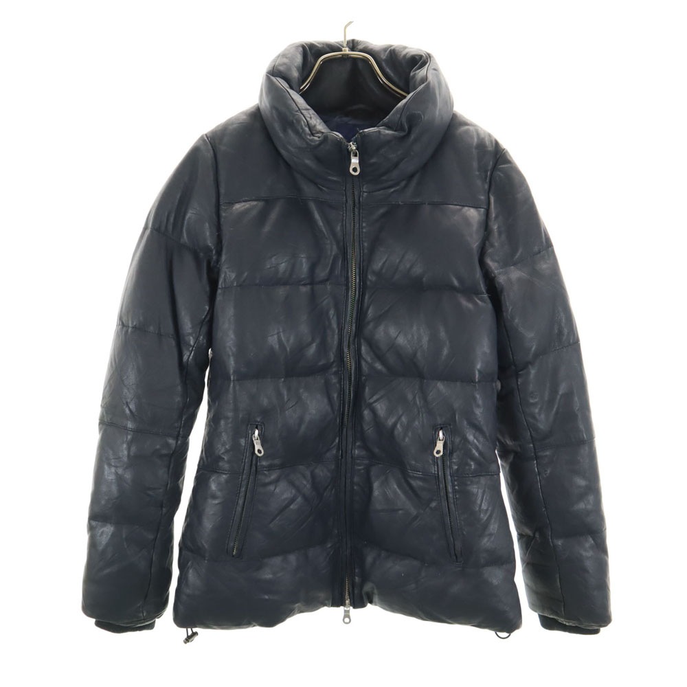 6251030 羊革 レザー ダウンジャケット S 濃紺 レディース