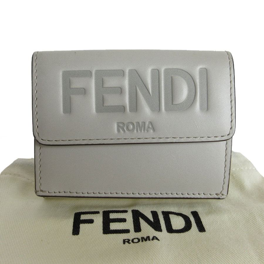 フェンディ FENDI 三つ折り財布 コンパクトウオレット レザー ライトグレー レディース s0154f