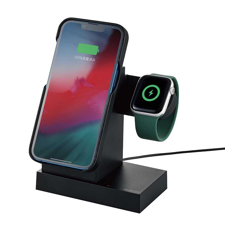 ワイヤレス充電器 7.5W マグネット式 スタンド アップルウォッチ充電器はめ込み可 同時充電可 おくだけ充電 ブラック