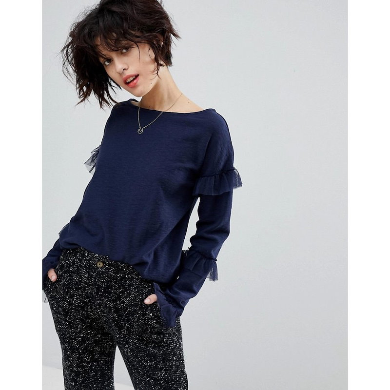レオンアンドハーパー レディース トップス【Leon and Harper Jersey Top with Tulle Ruffles】Indigo レオンアンドハーパー レディース トップス【Leon and Harper Jersey Top with Tulle Ruffles】Indigo