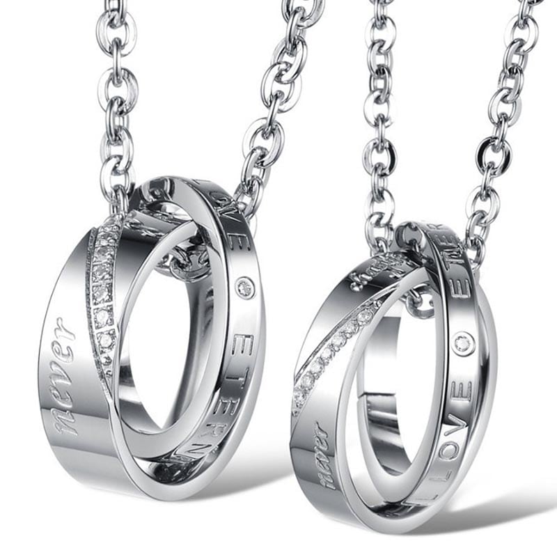 エターナルラブ2連ネックレス ペアセット お揃い カップル 首飾り 男性 女性 指輪 記念日 リング