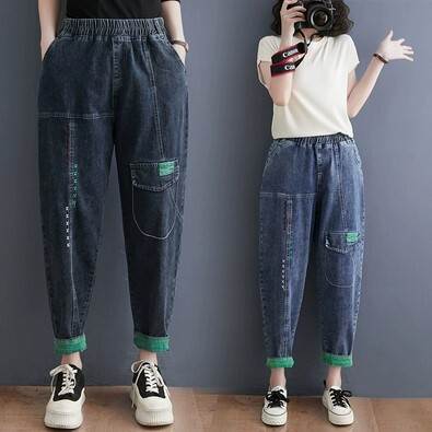 ワイドパンツ デニム ポケット ウエストゴム 無地 かっこいい クール ボトムス パンツ ズボン アンクル丈 かわいい 可愛い カジュアル 大人 おしゃれ お洒落 ロールアップ ジョガーパンツ こなれ
