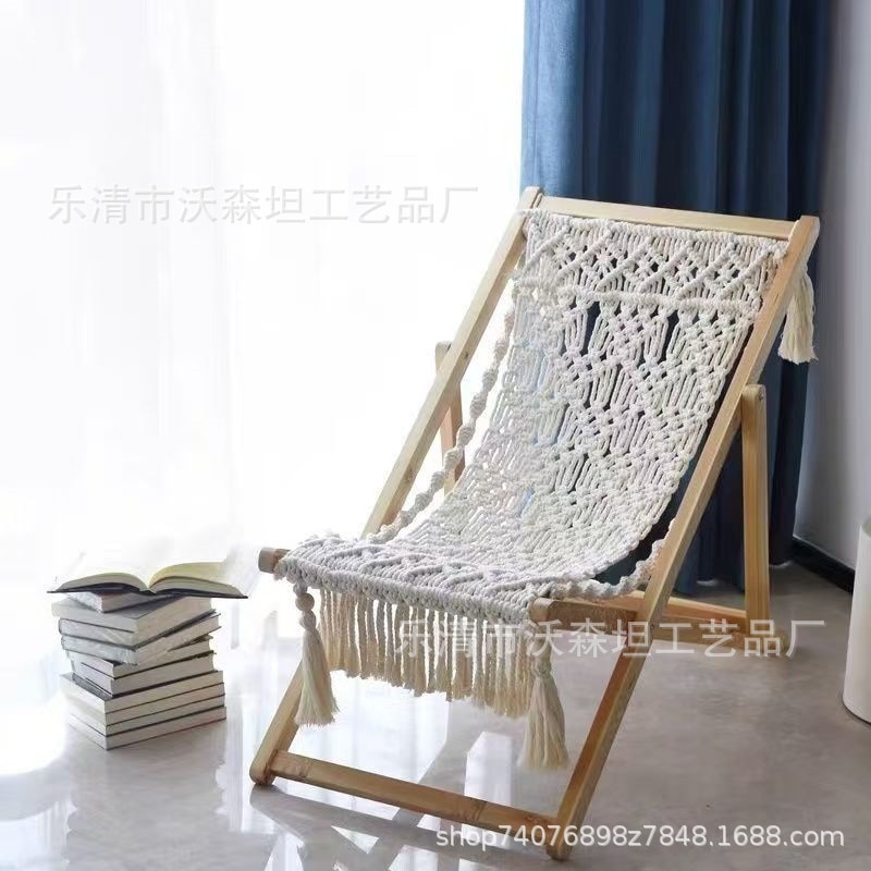 オリジナルのデザイン手織りのタッセルラウンジチェアモロッコ国立スタイル折りたたみ椅子ソリッドウッドアダルトレジャーチェア