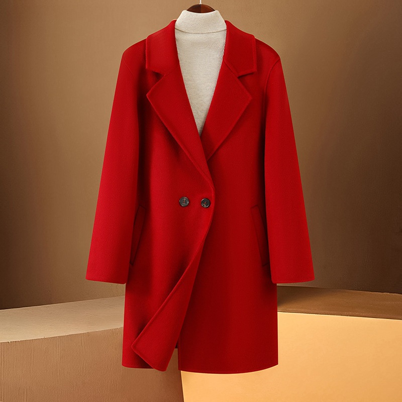 両面ニーウールコート秋冬中丈スーツ襟純膝を越えたコート気質カーディガン