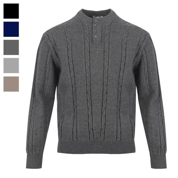 メンズ ジェイブ ケーブル ヘンリーネック 長袖 ニットTシャツ AT-KN-Q039-チャコール