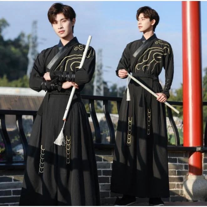 メンズ 中華服 華流 コスプレ衣装 ハロウィン衣装 チャイナ服 漢服 唐装 時代劇 コスチューム 大人用 黒に金刺繍 暗色 暗黒系 チャイナ風舞台 ステージ衣装 長袖とても安い 5,028円