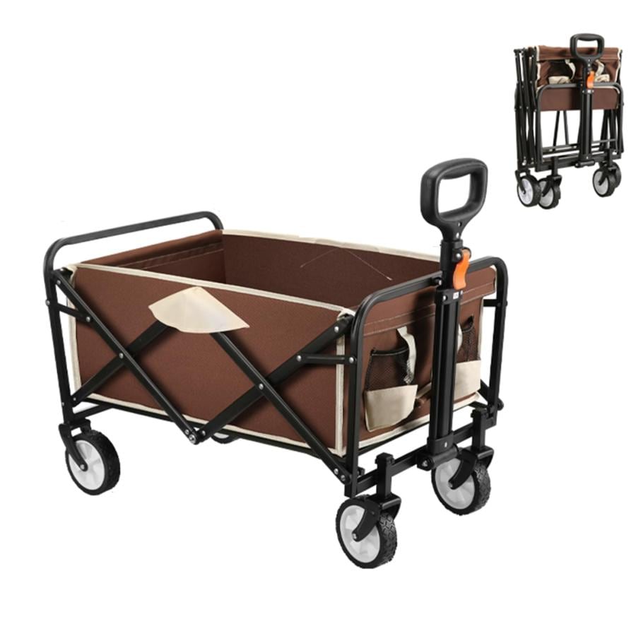 アウトドアワゴン キャリーワゴン キャリーカート 折りたたみ テーブル天板付き 折りたたみ式多用途 ハンドル調節可能 幅広いタイヤ 耐荷重100kg 持ち運び便利