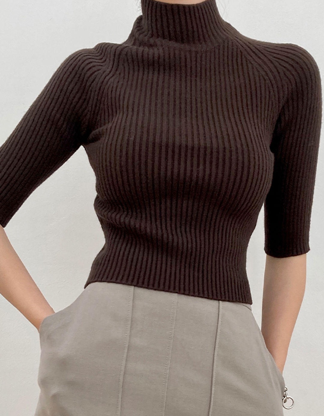 ボトルネック リブ ニット 3color