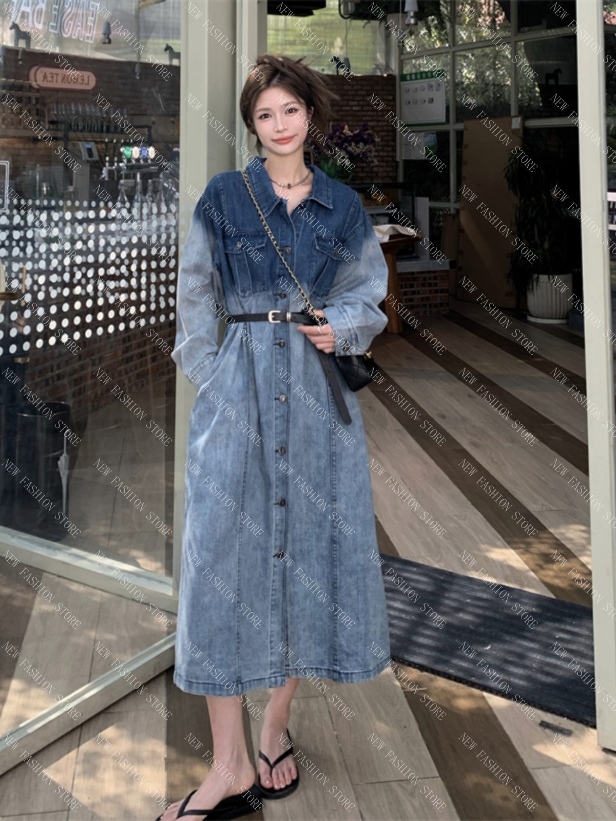 大きいサイズのデニムワンピース女性の秋のロングスカート-25