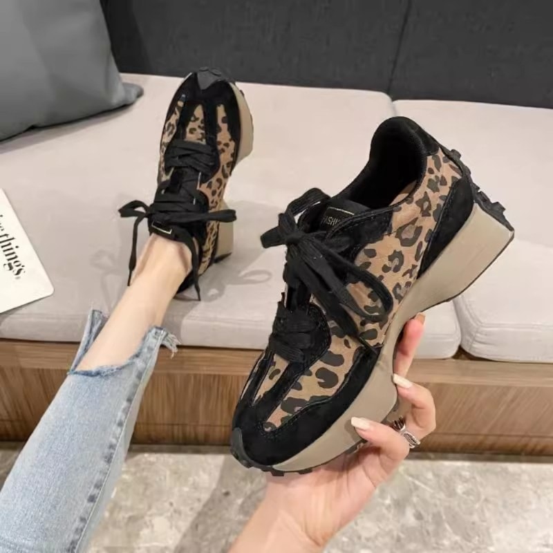 アニマル柄 ヒョウ柄 スニーカー 厚底スニーカー ダッドスニーカー ボリュームスニーカー オルチャン 韓国 レディース ブラウン 茶色 歩きやすい スタイリッシュ レディースシューズ