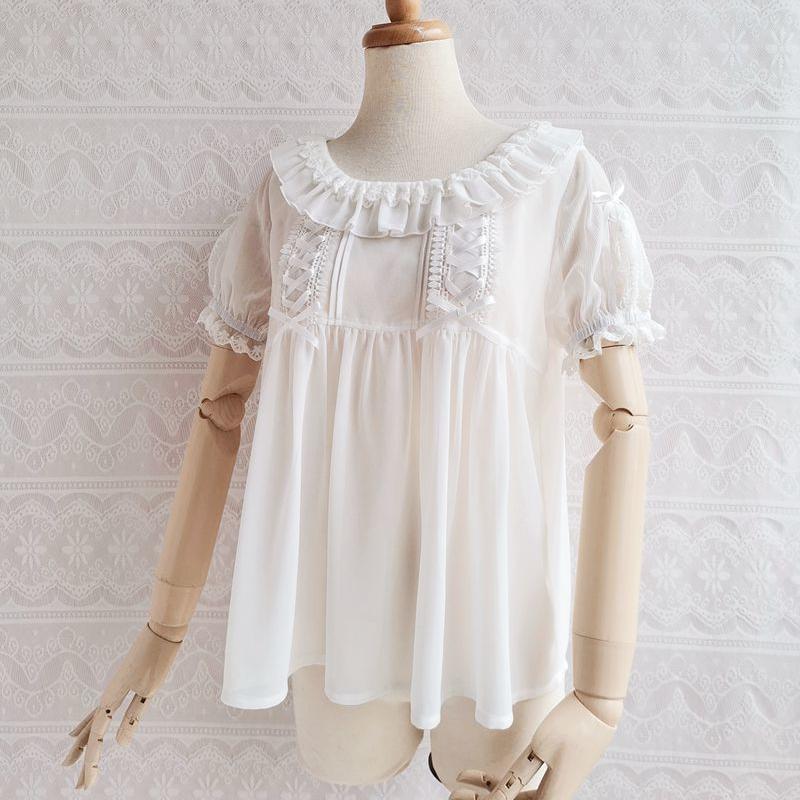 ロリータ ブラウス 半袖 春 夏 レディース ゆめかわいい シフォン レース