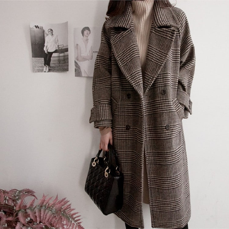 快適で暖かい 韓国ファッション おしゃれな レディース 秋冬物 チェック柄 百掛け 厚手 高品質 スリム 中長セクション チェスターコート