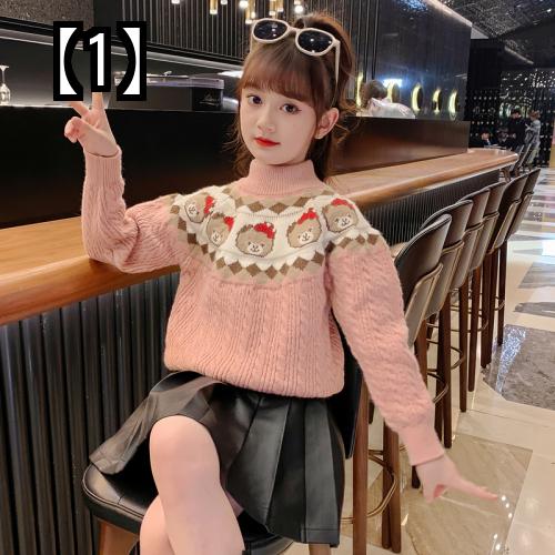 ニット キッズ トップス セーター 厚手 暖かい 女の子 秋冬 子供服 ミドル ハーフ ハイカラー シャツ ピンク 赤 青 5,235円